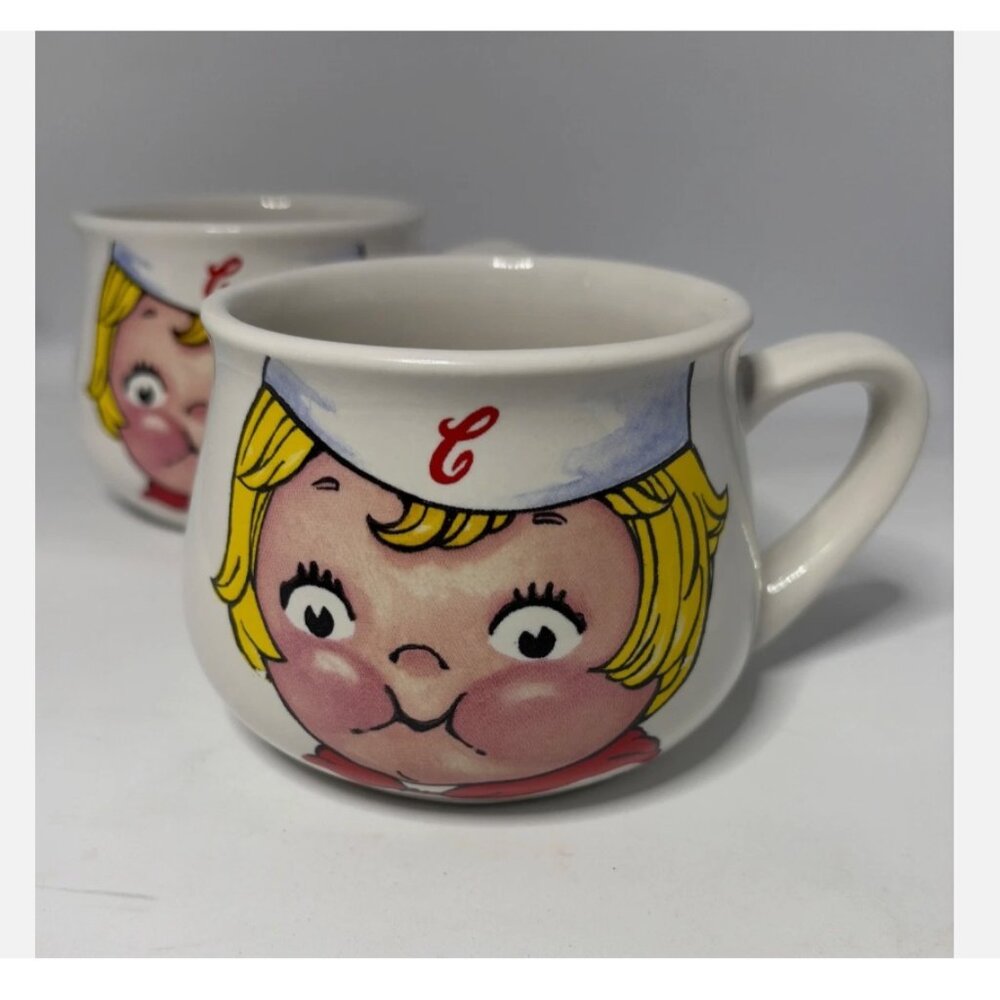 Share Pair of Vintage Campbell Soup or Drink 14oz Mugs with Kid Face HH1998